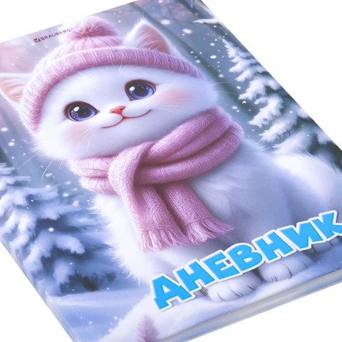 Дневник 1-4 класс 48 л., твердый, BRAUBERG, глянцевая ламинация, с подсказом, "Winter Cat", 107589