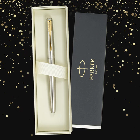 Ручка перьевая PARKER "Jotter Core Stainless Steel GT", ежедневник А5 черный, пакет, 880902