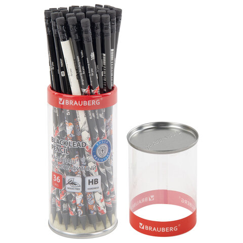 Карандаш чернографитный с принтом BRAUBERG "FISH KOI", 1 шт., HB, с ластиком, корпус ассорти, 182027