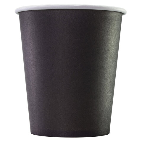 Стакан одноразовый бумажный 250 мл, КОМПЛЕКТ 50 шт., однослойные, ЧЕРНЫЕ, холодное/горячее, ФОРМАЦИЯ, HB80-280-0458