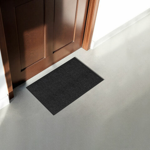 Коврик придверный 50х80 см, ЧЕРНЫЙ, влаго-грязезащитный, 450 г/м2, ребристый, PRIMILA (ПРИМИЛА) EXTRA, 701028