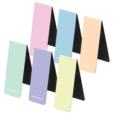 Закладки для книг МАГНИТНЫЕ, кросс-серия "PASTEL", набор 6 штук, 60x20 мм, BRAUBERG, 117013