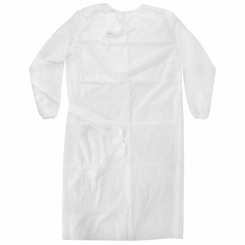 Халат одноразовый КОМПЛЕКТ 10 шт., 140 см, 52-54 размер, рукав на резинке, спанбонд 25 г/м2, NF