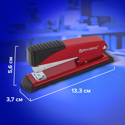 Степлер №24/6, 26/6 металлический BRAUBERG "Office", до 30 листов, красный, 228613