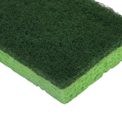 Губки для посуды 110х70х20 мм, ЦЕЛЛЮЛОЗНЫЕ + АБРАЗИВ, КОМПЛЕКТ 2 штуки, зеленые/зеленый абразив, LAIMA, 700258