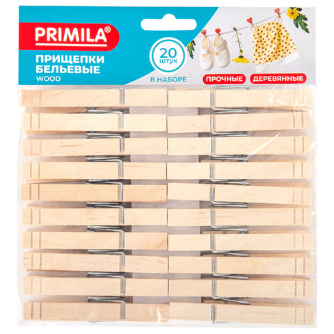 Прищепки бельевые 8,4 см, КОМПЛЕКТ 20 штук, дерево, PRIMILA (ПРИМИЛА) WOOD, 700513