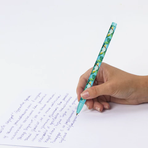 Ручка шариковая BRAUBERG SOFT TOUCH STICK "PARROTS", СИНЯЯ, мягкое покрытие, узел 0,7 мм, 143706