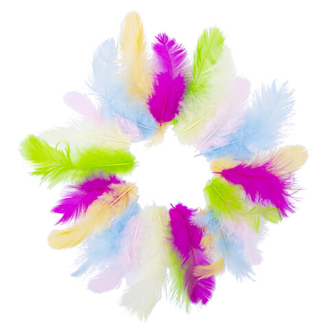 Перья декоративные "Карнавальные", 5-8 см, 24 шт., 6 цветов, пастель, ассорти, ОСТРОВ СОКРОВИЩ, 661377