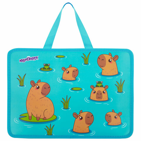 Папка на молнии с ручками ЮНЛАНДИЯ А4, 1 отделение, пластик, 80 мм, "Capy time", 272154