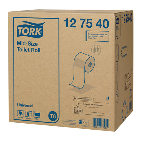 Бумага туалетная 135 м, Tellus/TORK (Система Т6) UNIVERSAL, КОМПЛЕКТ 27 рулонов, белая, 127541
