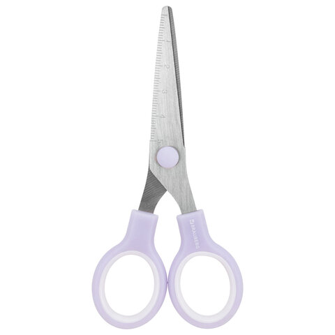 Ножницы BRAUBERG KIDS 130 мм, ручки лавандовые, закругленные лезвия с линейкой, 274061