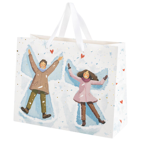 Пакет подарочный (1 шт.) новогодний, 26х13х32 см, "Love story", фольга, ассорти, ЗОЛОТАЯ СКАЗКА, 592445