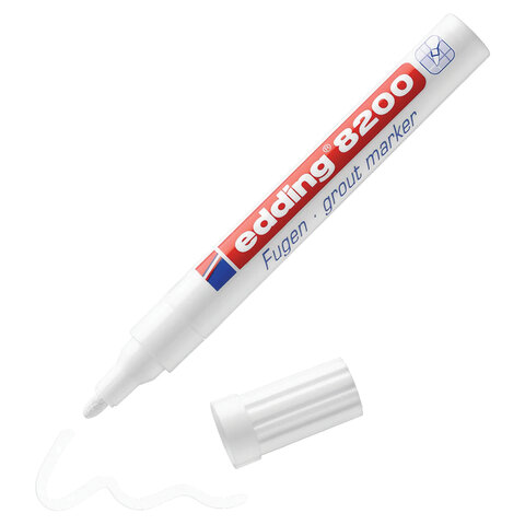 Маркер для затирки плиточных швов EDDING 8200, БЕЛЫЙ, 2-4 мм, запасные наконечники, E-8200/49