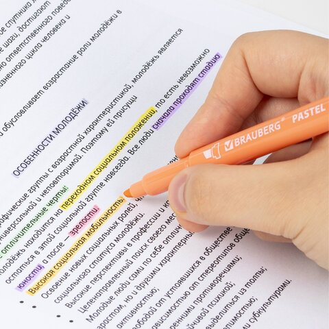 Набор текстовыделителей двусторонних 6 ПАСТЕЛЬНЫХ ЦВЕТОВ, BRAUBERG "TWIN PASTEL", линия 1-5 мм, 152518