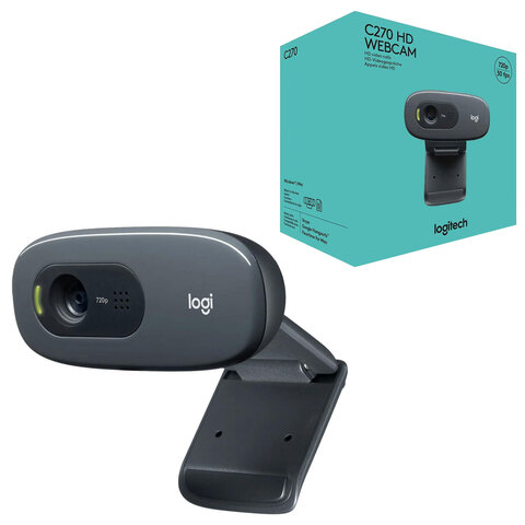 Веб-камера LOGITECH C270, 1/3 Мп, микрофон, USB 2.0, регулируемый крепеж, черная
