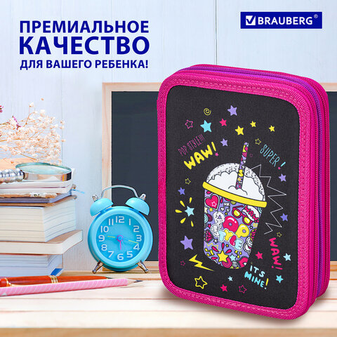 Пенал BRAUBERG, 3 отделения, полиэстер, 21х14 см, "Pop Style", 271550