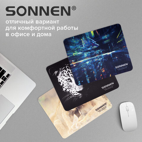 Коврик для мыши SONNEN "LEOPARD", резина + ткань, 220х180х3 мм, 513314