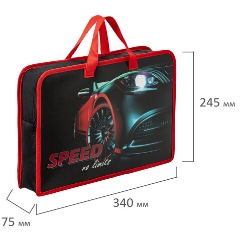 Папка на молнии с ручками ЮНЛАНДИЯ А4, 1 отделение, пластик, ширина 75 мм, "No limits", 270955