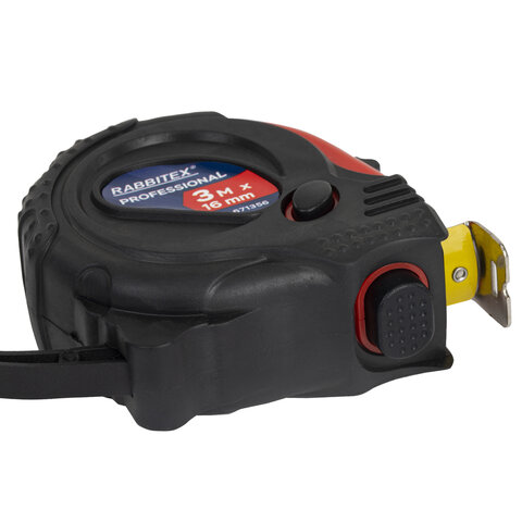 Рулетка измерительная 3 м х 16 мм, обрезиненный корпус, 3 фиксатора, RABBITEX (РАББИТЕКС) Professional, 671356
