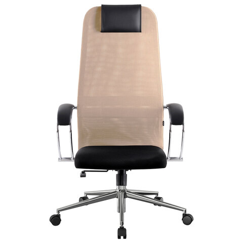 Кресло офисное BRABIX PREMIUM "Ultimate EX-800" хром, плотная двойная сетка Х2, черное/бежевое, 532913