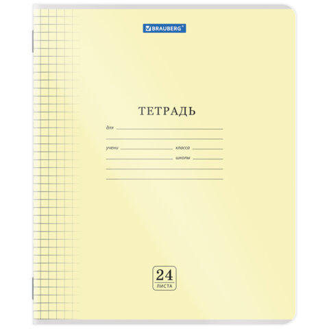 Тетрадь обложка пластик (прозрачный) 24 л., клетка, BRAUBERG "Smart Cover", АССОРТИ (в спайке), 405036