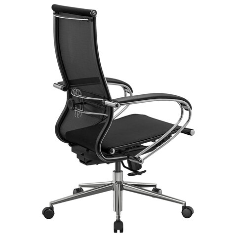 Кресло офисное МЕТТА "К-9" хром, прочная сетка, сиденье и спинка регулируемые, черное