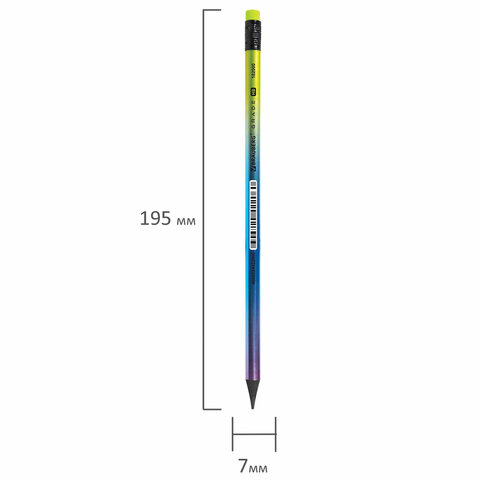 Карандаш чернографитный с ластиком BRAUBERG "GRADE Metallic", 1 шт., HB, трехгранный, 182000