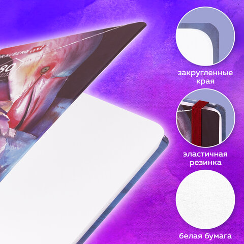 Скетчбук, белая бумага 120 г/м2, 145х203 мм, 80 л., резинка, твердый, BRAUBERG ART DEBUT "Фламинго", 114584