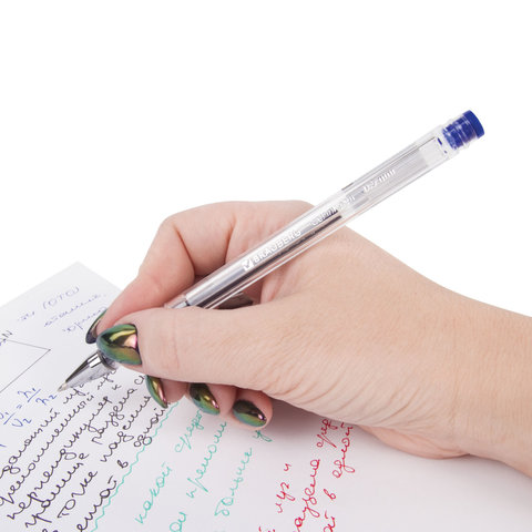 Ручка гелевая BRAUBERG "Jet", СИНЯЯ, корпус прозрачный, узел 0,5 мм, линия письма 0,35 мм, 141019