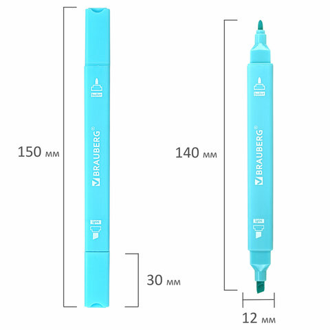 Набор текстовыделителей двусторонних 6 ПАСТЕЛЬНЫХ ЦВЕТОВ, BRAUBERG "Macaroon", линия 1-5 мм, 152513