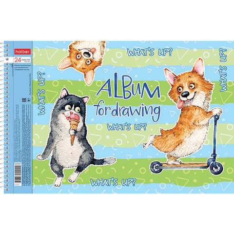Альбом для рисования А4 24 л., спираль, обложка картон, HATBER, 205х290 мм, "Из жизни корги" (5 видов), 067335, 24А4Всп