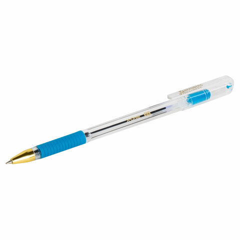 Ручки шариковые с грипом BRAUBERG "X-ONE", НАБОР 10 ШТУК, СИНИЕ, корпус прозрачный, узел 0,5 мм, линия письма 0,35 мм, 143990