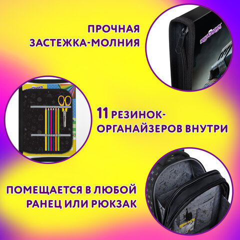 Папка для труда на молнии ЮНЛАНДИЯ А4, 1 отделение, откидная планка, органайзер, "Space driver", 273396