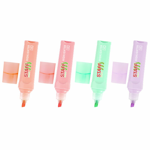 Набор текстовыделителей 4 ПАСТЕЛЬНЫХ ЦВЕТА, STAFF "EVERYDAY HL-707", линия 1-5 мм, скошенный наконечник, 152549