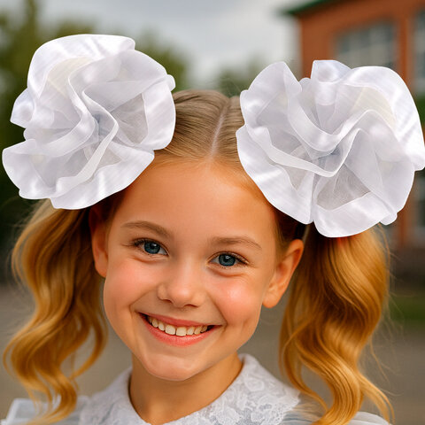 Бант для волос НАБОР 2 шт., диаметр 17 см, на резинке, белый, MONTE VITA (МОНТЕ ВИТА), 457115