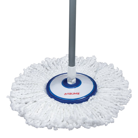 Швабра с отжимом и ведром 11л/7л, центрифуга, отжим педалью, круглая насадка липучка, бело-синий, LAIMA, 601459