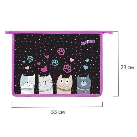 Папка для тетрадей ЮНЛАНДИЯ А4, 1 отделение, пластик, на молнии, "Cat squad", 273347