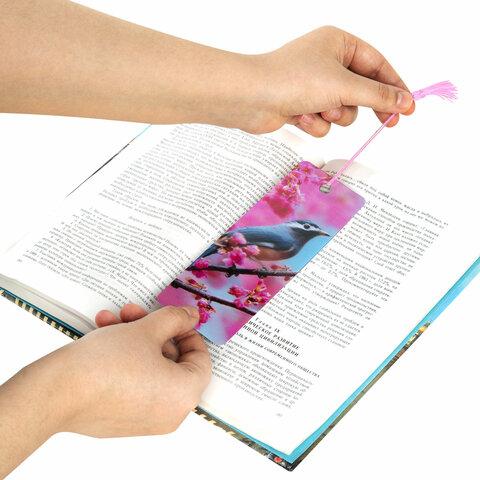 Закладка для книг с линейкой 3D-ОБЪЕМНАЯ BRAUBERG, "Птичка на ветке", с декоративным шнурком, 125773