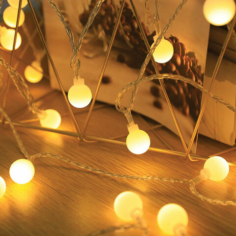 Электрогирлянда-нить комнатная "Шарики" 10 м, 80 LED, теплый белый свет, 220 V, контроллер, ЗОЛОТАЯ СКАЗКА, 591349