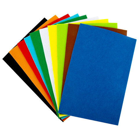 Фетр мягкий утолщенный А4, 2 мм, 10 листов, 10 цветов, плотность 250 г/м2, ОСТРОВ СОКРОВИЩ, 665669