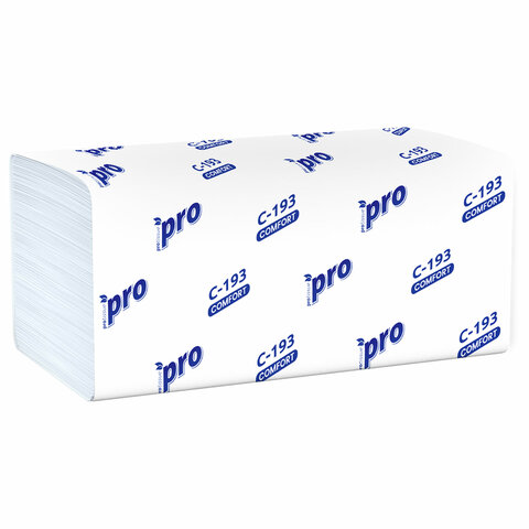 Полотенца бумажные 250 шт., PROtissue (H3) COMFORT, 1-слойные, белые, КОМПЛЕКТ 20 пачек, 22x21, V-сложение, C193, С193