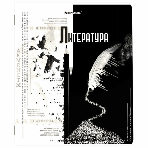 Тетради предметные, КОМПЛЕКТ 12 ПРЕДМЕТОВ, 48 л., матовая ламинация, BRAUBERG, "BLACK&WHITE", 404835