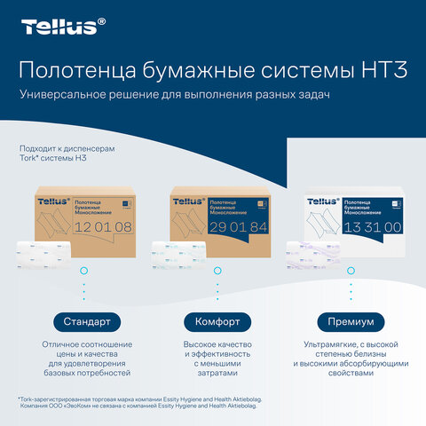 Полотенца бумажные 250 шт., Tellus/TORK (H3) UNIVERSAL, КОМПЛЕКТ 20 пачек, белые, 23х23 см, V-сложение, 120108