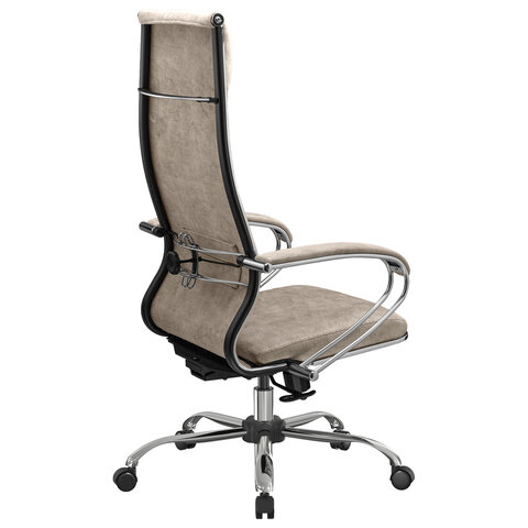 Кресло офисное МЕТТА "L1m 42", хром, сиденье и спинка мягкие, велюр, бежевое