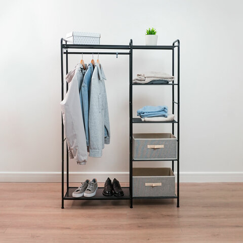 Вешалка-стеллаж "Валенсия-1", 1555х1090х300 мм, 7 полок, металл, черная, ГСВ1 Ч