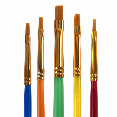 Кисти СИНТЕТИКА набор 5 шт. (плоские № 1, 2, 3, 4, 5), пакет с европодвесом, ЮНЛАНДИЯ, 201077