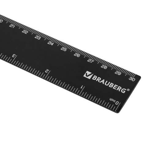 Линейка пластиковая 30 см, BRAUBERG, черная, 210837