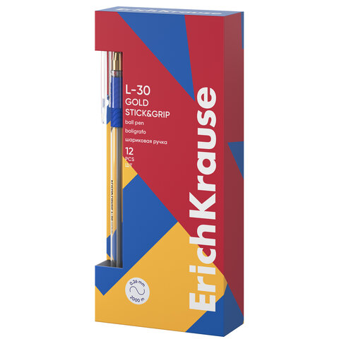 Ручка шариковая масляная с грипом ERICH KRAUSE "L-30" Gold Stick&Grip, СИНЯЯ, 0,7 мм, линия 0,26 мм, 61041
