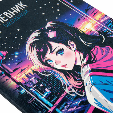 Дневник 1-11 класс 48 л., кожзам (гибкая), печать, фольга, BRAUBERG, "Девушка", 106920