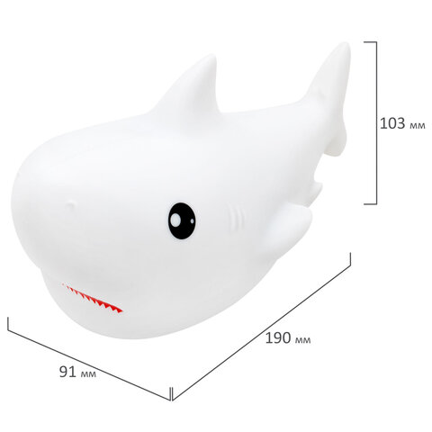 Ночник силиконовый LED "Акула" 190x91x103 мм, белый свет/RGB, таймер, USB, аккумулятор 1200 мАч, DASWERK (ДАСВЕРК), 238940